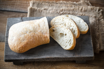 Ciabatta on the wooden board