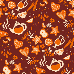 Icon style winter food seamless pattern.