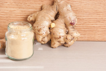 ginger root on the wooden background