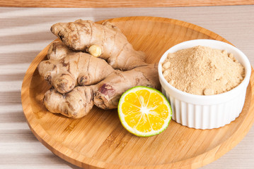 ginger root on the wooden background