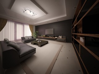 Fototapeta na wymiar Stylish modern living room with original fashionable furniture and stylish background.