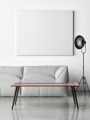 Mock up poster, Scandinavian Living room, Minimalism design, 3d renderer, 3d illustration
