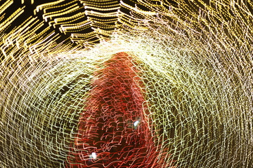 Varied whirling lights on Christmas tree as artistic effects