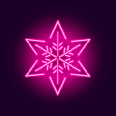 Neon glowing snowflake icon on gradient dark purple background. Vector 10 EPS illustration