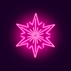 Neon glowing snowflake icon on gradient dark purple background. Vector 10 EPS illustration.