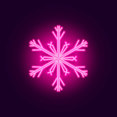 Neon glowing snowflake icon on gradient dark purple background. Vector 10 EPS illustration.