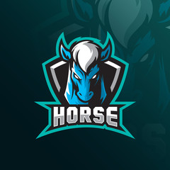 horse logo mascot  design  vector with modern illustration concept style for badge, emblem and tshirt printing. angry horse head  illustration with badge.