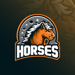 horse logo mascot  design  vector with modern illustration concept style for badge, emblem and tshirt printing. angry horse head  illustration with badge.