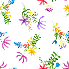 Fototapeta na wymiar Cute watercolor floral seamless pattern. Colorful 