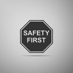 Safety First octagonal shape icon isolated on grey background. Flat design. Vector Illustration