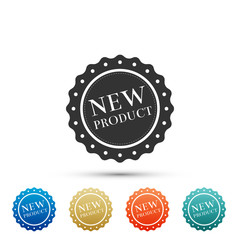 New product label, badge, seal, sticker, tag, stamp icon isolated on white background. Set elements in colored icons. Flat design. Vector Illustration