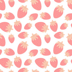 Seamless pattern of hand-drawn strawberries in pink shades. Vector image for Valentine's Day, lovers, prints, clothes, textiles, cards, holidays, children, baby shower, wrapping paper, love.