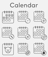 Outline 9 calendar icon set. calendar check and calendar vector illustration