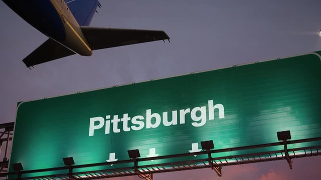 Airplane Take off Pittsburgh during a wonderful sunrise