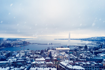 Snowing in Geneva during Winter before Christmas