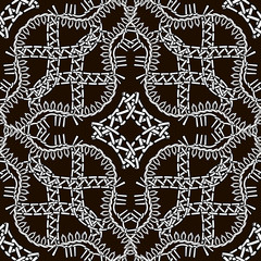 Black and white stitching style geometric vector seamless pattern. Ornamental monochrome background. Repeat decorative abstract ornate backdrop. Modern grunge design. Tribal ethnic ornament. Handcraft