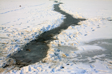 imprint on surface of ice river