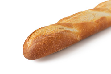 Fresh French baguette from wheat flour isolated on white background