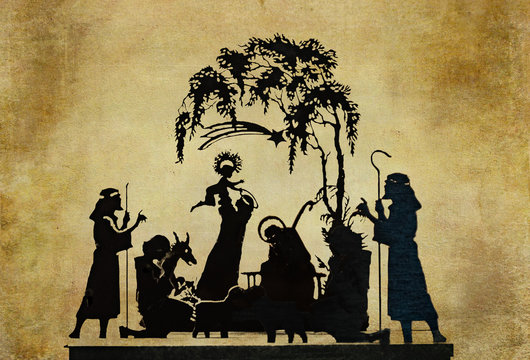 nativity silhouette on ancient parchment