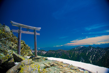 Oyama Shrine in Tateyama mountains, Japan. Oyama Shrine is the highest located shrine in Japan.