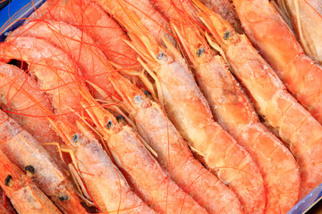 frozen shrimp in a market
