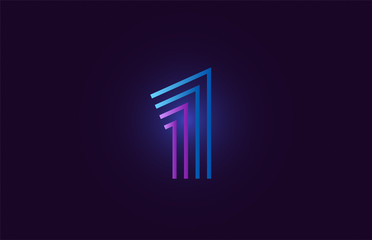 blue pink 1 gradient number logo icon design