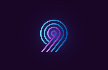 blue pink 9 gradient number logo icon design