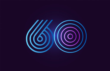 blue pink 60 gradient number logo icon design