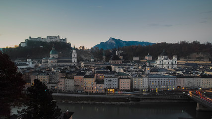 Salzburg cityscape with sunrise