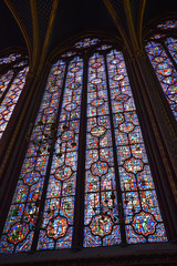 Interior and stained glass windows of the magnificent gothic chapel of Sainte Chappelle in Paris