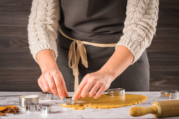 Female hands preparing Christmas cookies