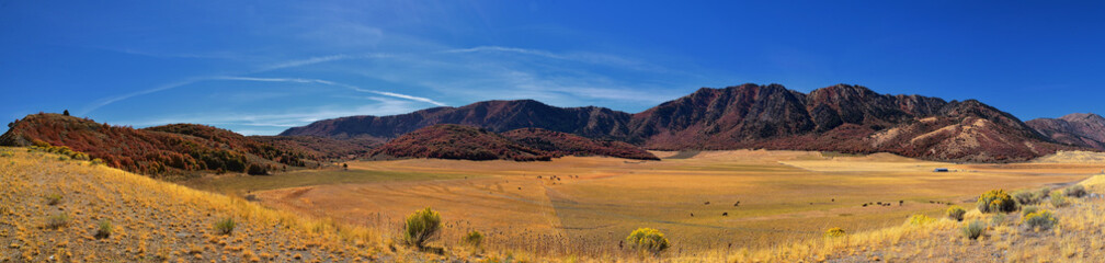 Box Elder Canyon landscape views, popularly known as Sardine Canyon, North of Brigham City within the western slopes of the Wellsville Mountains, by Logan in Cache County a branch of the Wasatch Range