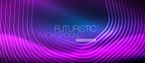 Neon glowing lines, magic energy space light concept, abstract background wallpaper design