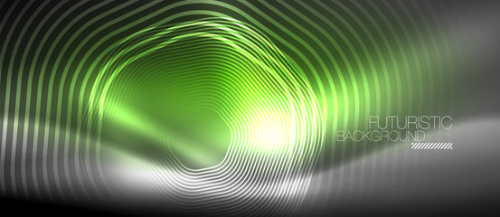 Neon glowing lines, magic energy space light concept, abstract background wallpaper design