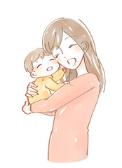 赤ちゃんを抱っこする女性　イラスト　水彩