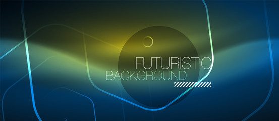 Neon glowing lines, magic energy space blue light concept, abstract background wallpaper design