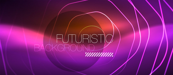 Neon glowing wave, magic energy and light motion background. Vector wallpaper template