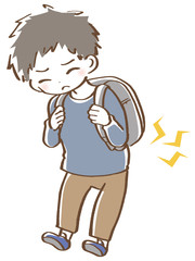 腰痛　ランドセルが重い男の子イラスト