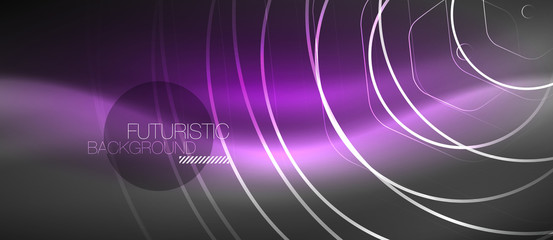 Black and glowing color lines neon design, magin techno template background