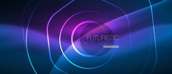 Neon glowing lines, magic energy space blue light concept, abstract background wallpaper design