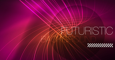 Digital technology abstract background - neon geometric design. Abstract glowing lines. Colorful techno background. Futuristic shape.