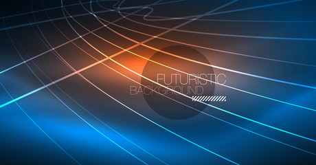 Neon glowing magic background, neon banner, night sky wallpaper. Magic light effect. Christmas abstract pattern.