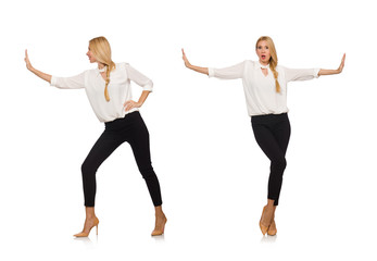 Pretty girl in office attire isolated on white