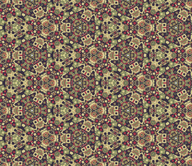 Seamless pattern, background, kaleidoscope. Geometric elements. Five colors. For graphic design.
