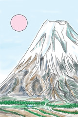 山肌の荒々しい荘厳に聳え立つ山を描きました。