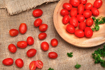 red cherry tomato on table top