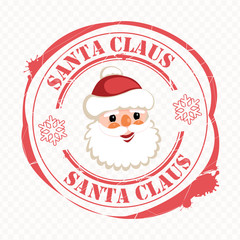 Christmas round sign with santa claus face and snowflakes,