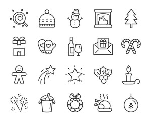 set of chistmas line icons, such as box, gift, winter