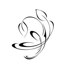 abstract twig with leaves in black lines on white background