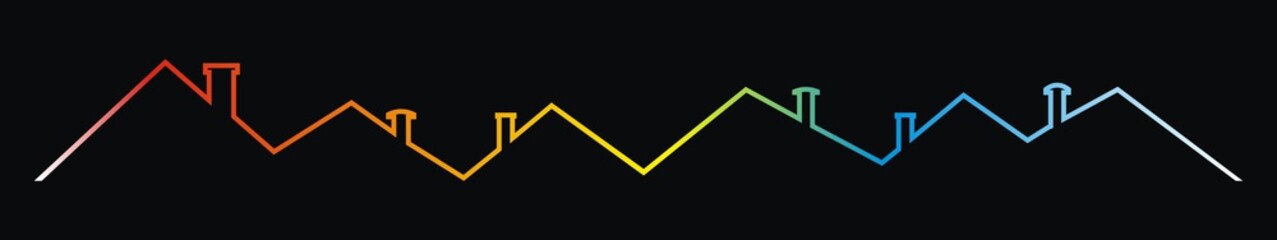 roofs and chimneys, houses, multicolored contour drawing, neon line, outline, vector icon © janista